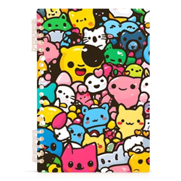 Spiral Journal Notebook Cute Cartoon Characters A5 Lined Hardcover PP Material with 60 Pages Paper College Ruled Notebook for Work Note Taking Writing 5.7x8.3 Inch