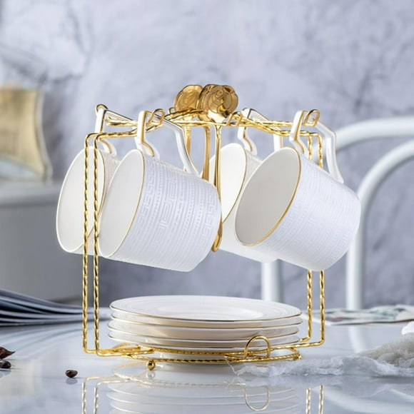 Euro Decorative Mug Holder, Countertop Mug Tree, Coffee Mugs & Tea Cup Storage Dryer Rack, Coffee Counter Bar Accessory & Kitchen Organizer