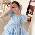 thumbnail image 5 of Flower Girl Dress Organza Toddler Dresses Puff Sleeve & Bow Bcak Girls Princess Dress for Wedding Birthday Party, 5 of 7