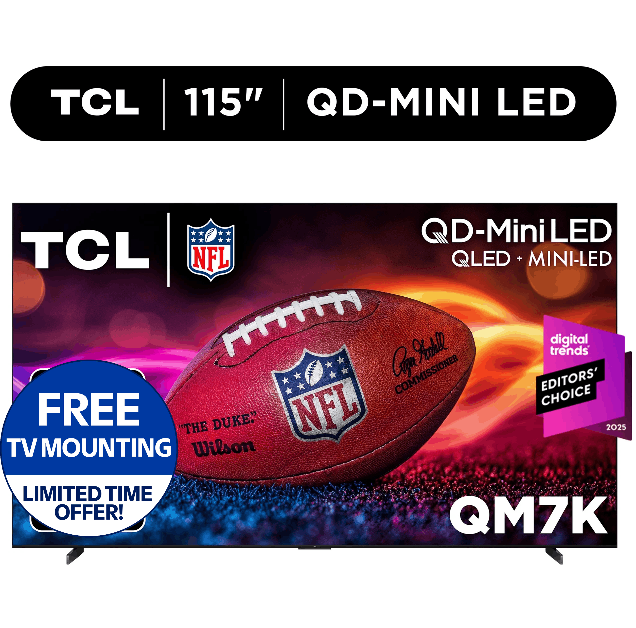 TCL 115" Q Series 4K UHD HDR QD-Mini LED Smart TV with Google TV – 115QM7K