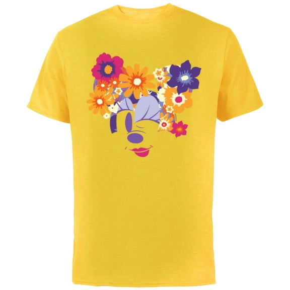 Disney Minnie Mouse Flowers Winking Garden Spring - Short Sleeve Cotton T-Shirt for Adults - Customized-Yellow