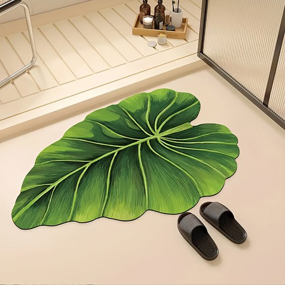Aqestyerly Diatomite Bath Mat - Quick-Dry Leaf Pattern Non-Slip Shower Floor Pad