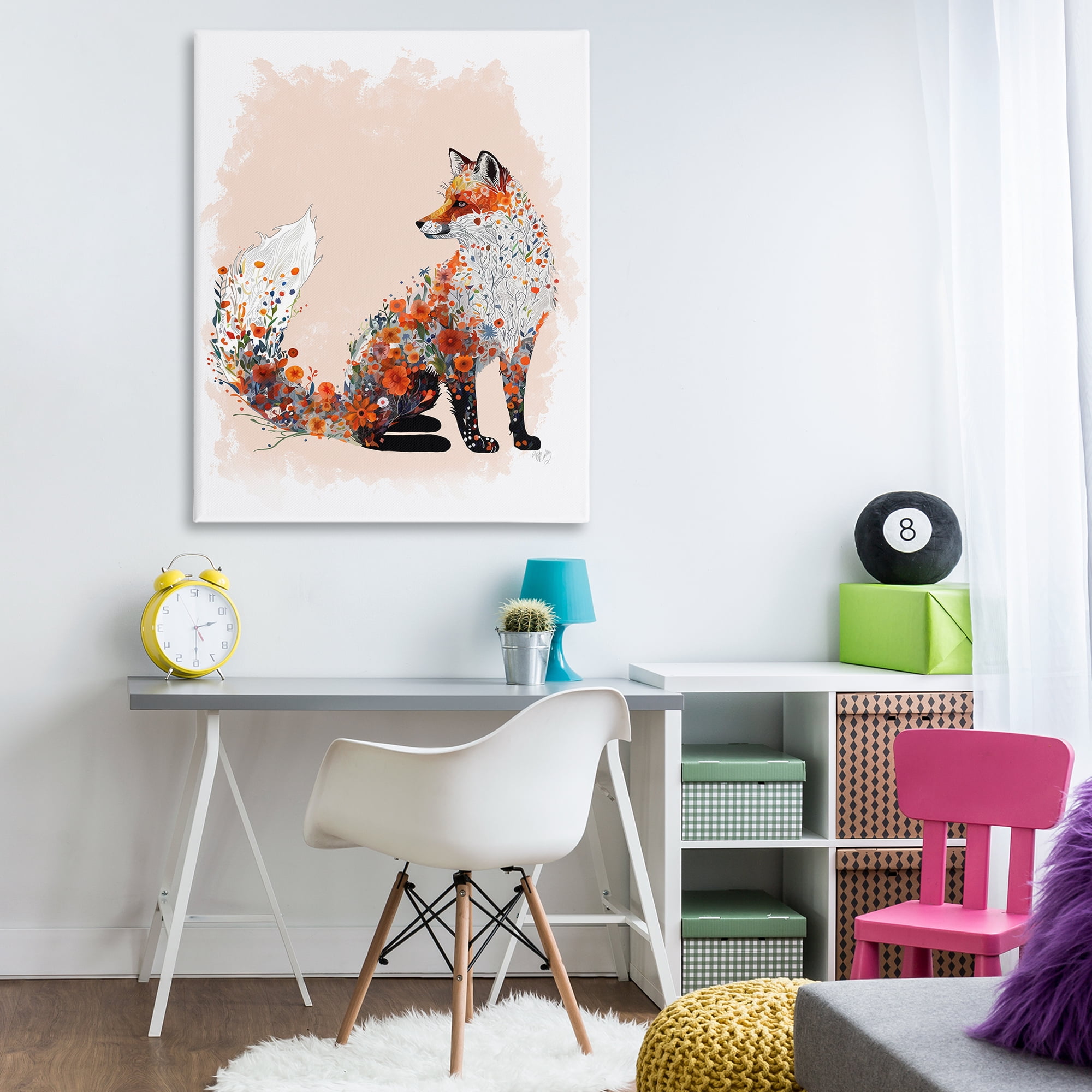 Stupell Industries Wildflower Patterned Fox Animals & Insects Painting Gallery Wrapped Canvas Art Print Wall Art, 36 x 48