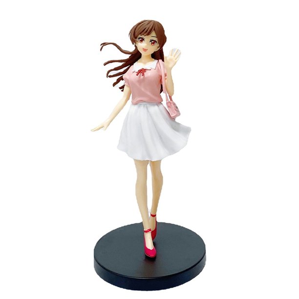 18CM Anime Figure Girlfriend For Hire Sarashina Ruka Casual Wear Blue Shorts Bow Cute Kawaii Pose Standing Model Dolls Toy PVC heqiyong LED