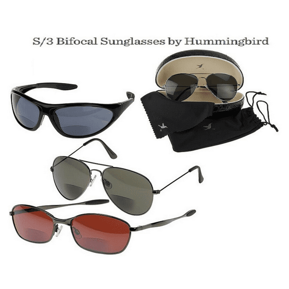 QVC Hummingbird Bifocal Classic Unisex Sunglasses    Set of 3 Size 1.5