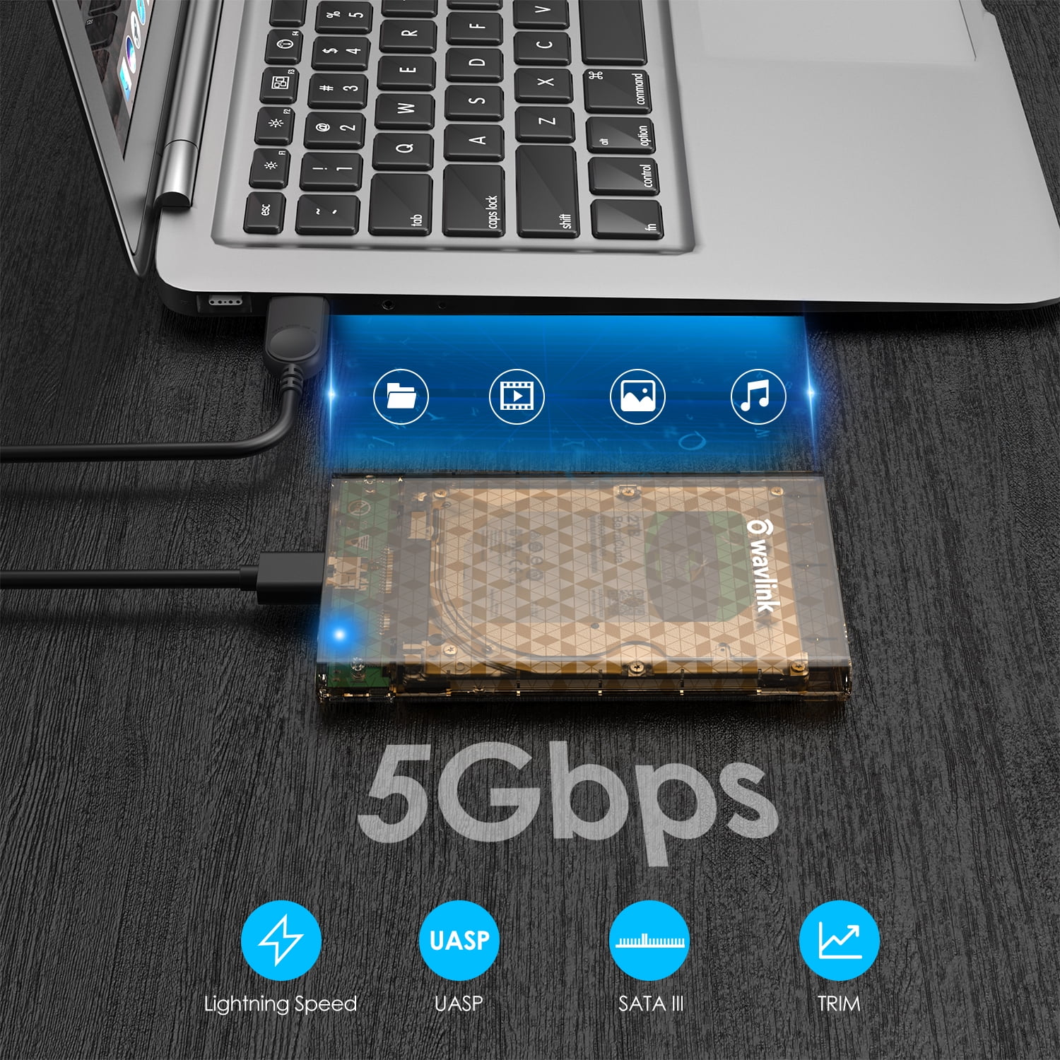 USB 3.0 to SATA External Hard Drive Enclosure for 2.5 inch 5mm/7mm/9.5mm SATA I/II/III HDD/SSD Support UASP Function, Max 4TB Tool-Free Design