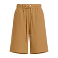 thumbnail image 4 of Omexry Maternity Shorts Plus Size Women's Casual Shorts Drawstring Waist Rolled Cuff Hem with Side Pockets Summer Beachwear Khaki XXL, 4 of 8