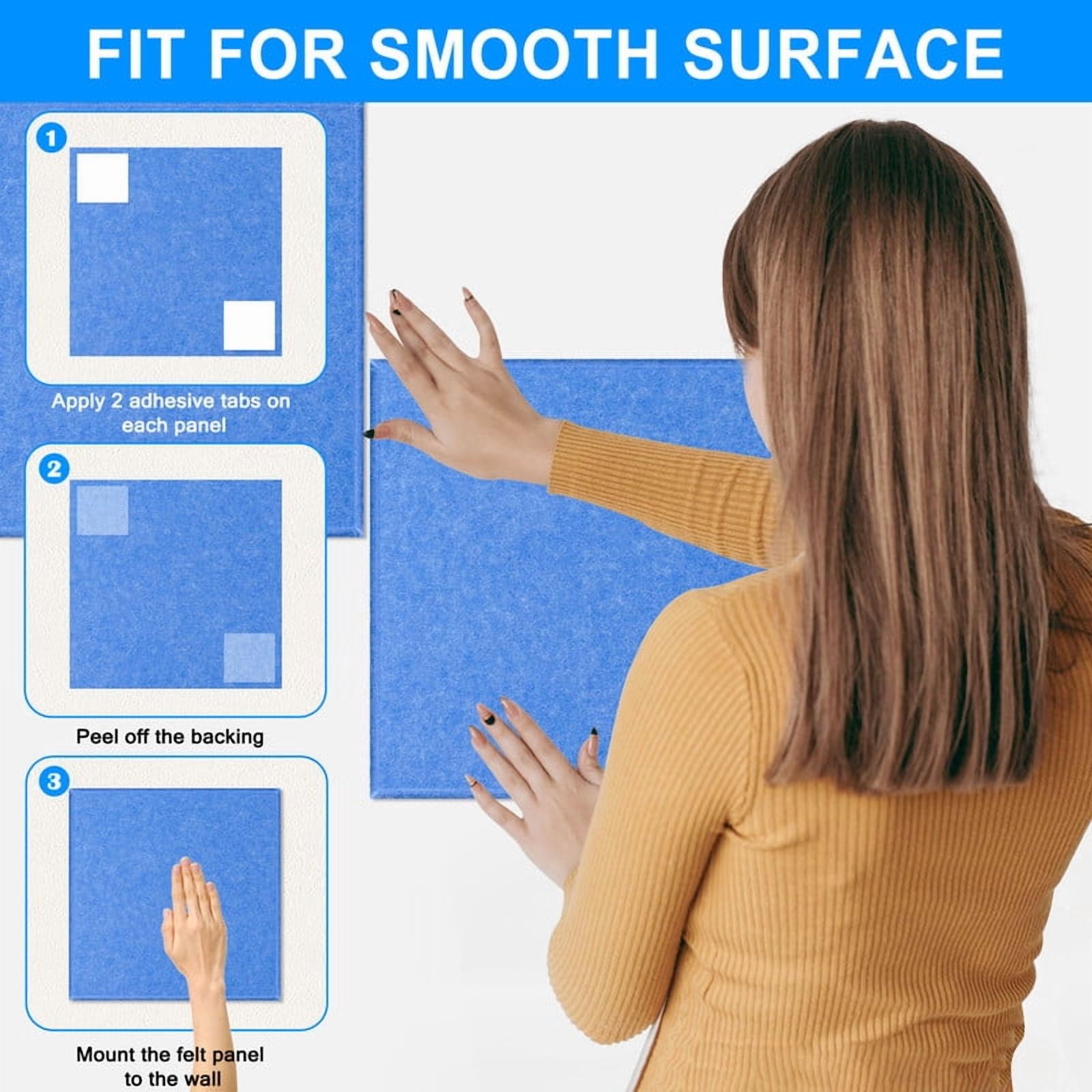 Large Cork Bulletin Board, 48"x36" Cork Board Wall Tiles 12 Packs 1/2" Thick Corkboards for Walls Safe Adhesive Acoustic Panels Soundproof Pin Board with 120 Pushpins, Blue