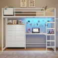 thumbnail image 5 of Aunfebrco Loft Bed with Desk and 7 Storage Drawers Twin Size Metal Loft Bed with LED Lights & Charging Station & Decorative Mesh with 6 Hook & Clothes Rail, White Loft Bed Frame for Bedroom, 5 of 11