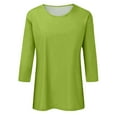 thumbnail image 4 of DENGDENG Summer Tops for Women 3/4 Sleeve Women Shirts Crew Neck Solid Color Blouses Elbow Loose Fit Plus Size Tee Shirt Boho Clothes Black 3XL Green L, 4 of 5
