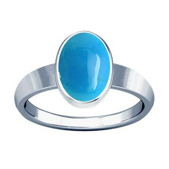 Divya Shakti 4.25-4.50 Carat Turquoise Silver Plain Design Ring (FIROZA FEROZA Stone Plain Design Ring)(8.75)