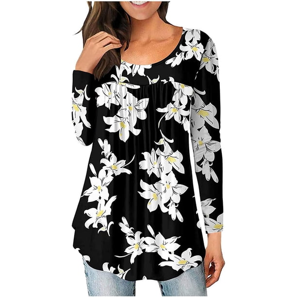 Camiseta de manga larga con cuello redondo y estampado suelto para mujer, blusa Polluver, Tops Fridja ghj987+1765