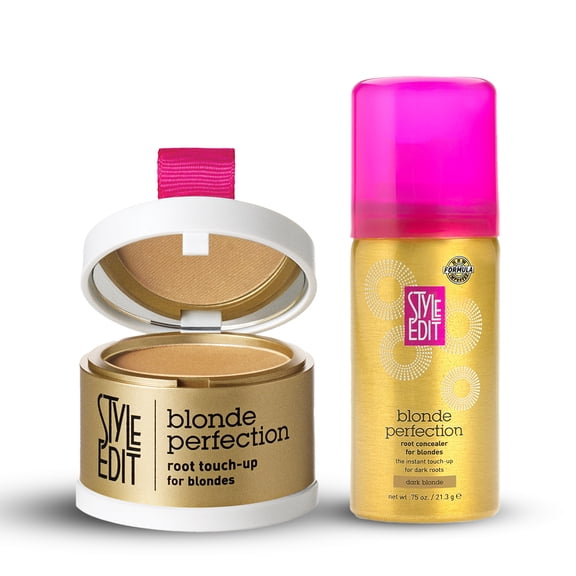 Style Edit Blonde Perfection Root Touchup Powder   Travel Sized Concealer Spray Dark Blonde 0.88 oz