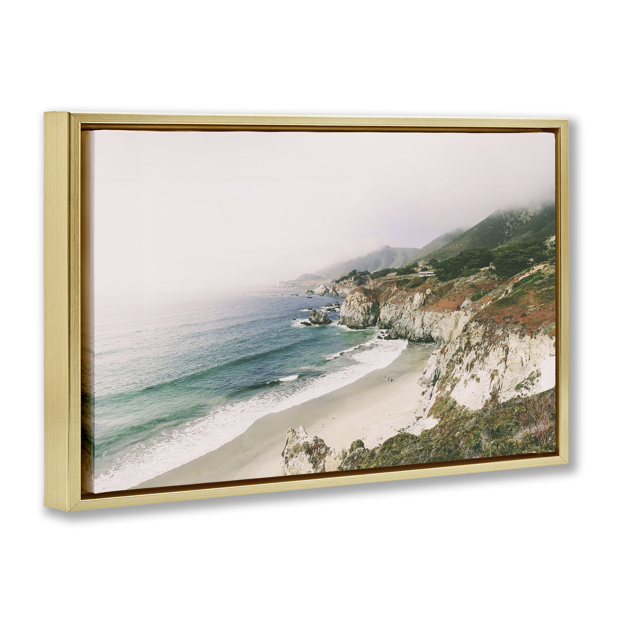 Stupell Industries Big Sur Coast View Landscape & Nature Photography Gold Floater Framed Canvas Art Print Wall Art, 31 x 21