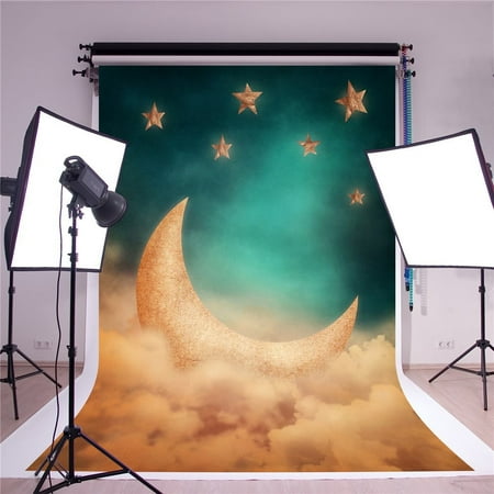 Image of 5x7ft Stars Photography Backdrops Material without Wrinkels Moon Background for Baby Shower Studio