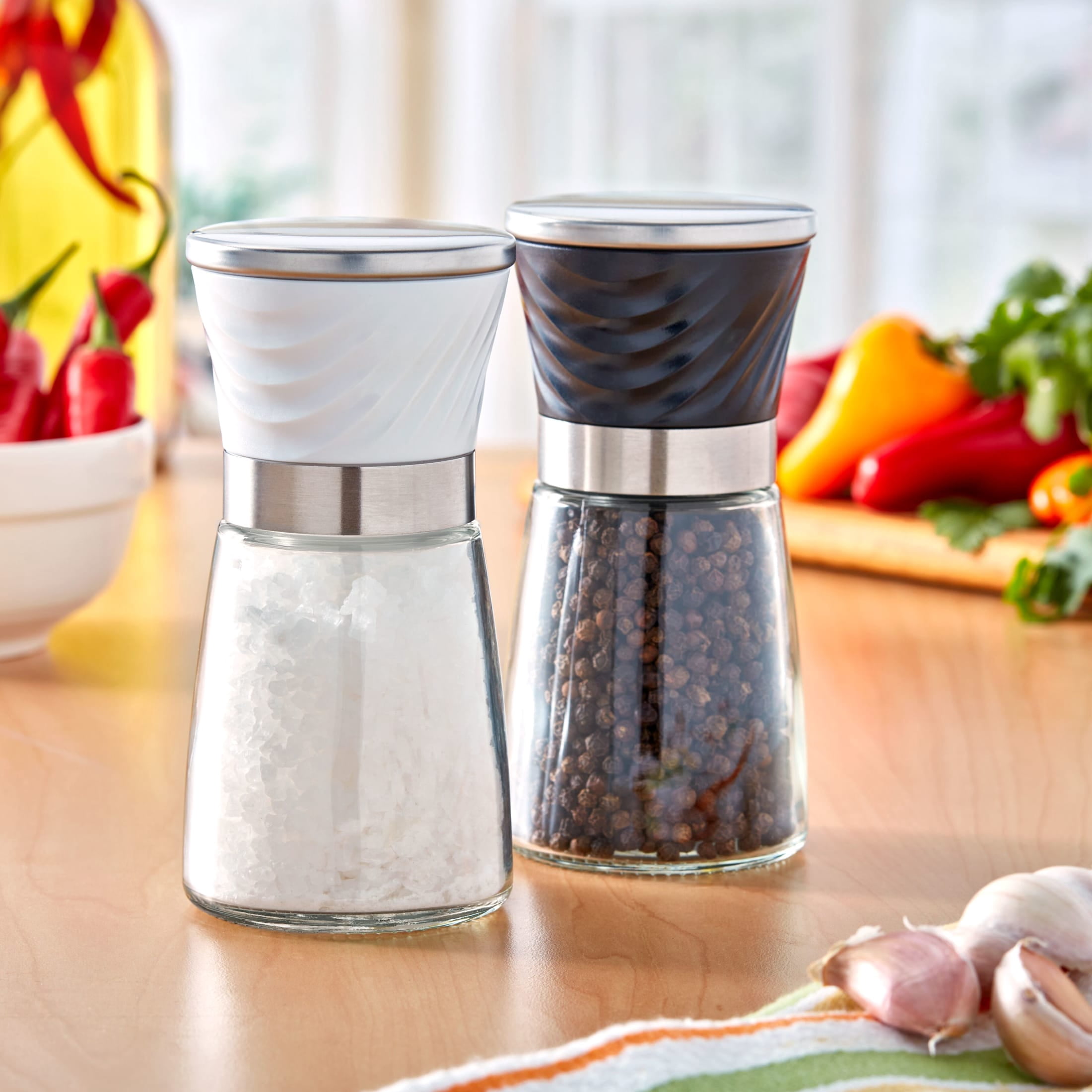 Kamenstein Set of 2 Prefilled Glass Salt and Pepper Grinders