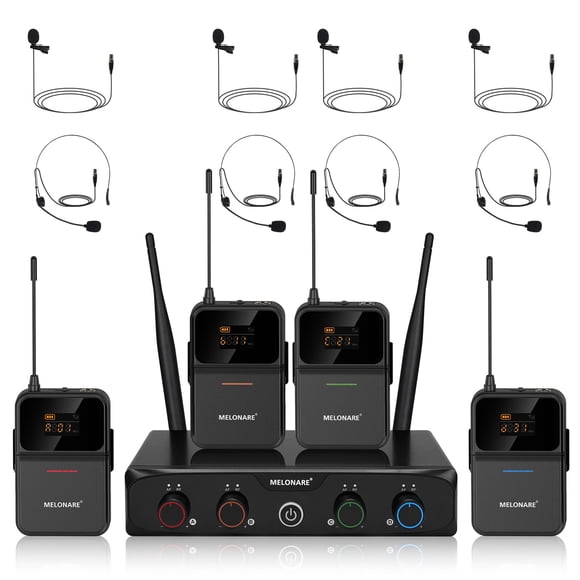 Sistema de micrófono inalámbrico MELONARE MWM-41-4B de 4 canales UHF