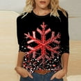 thumbnail image 3 of Fashion Fall Saving LiMoi Women's 3/4 Sleeve Round Neck Top with Festive Snowflake Pattern Tees Tshirts Shirts Blouse for Winter Celebration My Items, 3 of 4
