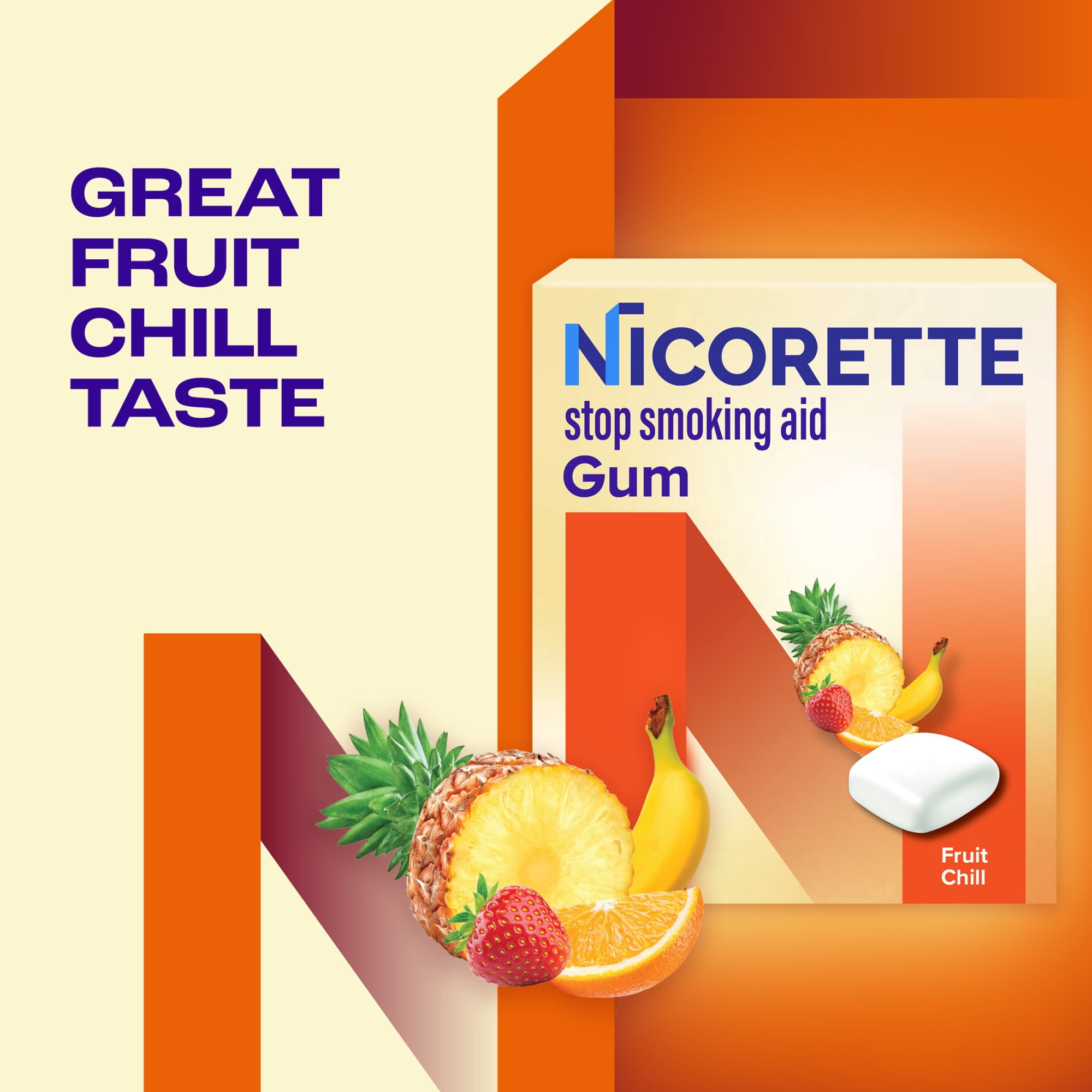 (2 pack) Nicorette Nicotine Gum, Stop Smoking Aids, 2 Mg, Fruit Chill, 100 Count