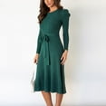 thumbnail image 4 of Quinlirra Fall Sweater Dresses for Women 2025 Women's Sweater Mid-Length Sweater Dress Round-neck Puffy Sleeves Solid Color Knitted Skirt Army Green XXL, 4 of 5