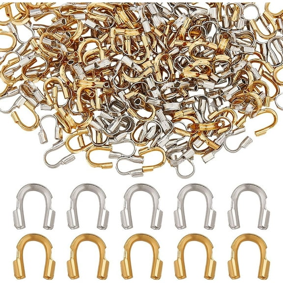 200Pcs Wire Guardian 2 Color U Shape Brass Metal Wire Guard Loops Thread Protector Tube Findings with 0.5mm Hole for Jewelry Making Earring Bracelets Necklace DIY Craft Accessory