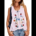 thumbnail image 2 of Blusas Bordadas con Flores para Mujer, Cuello en U, Flecos y Lazo Frontal, Camisetas Sin Mangas Holgadas Estilo Bohemio . Rosa M, 2 of 8