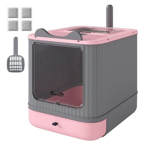 Cat Litter Box with Lid, Enclosed Top Entry Litter Box for Cats, Front & Top Exit, Deodorizer Bag, Pink, Medium Cats Under 9lbs