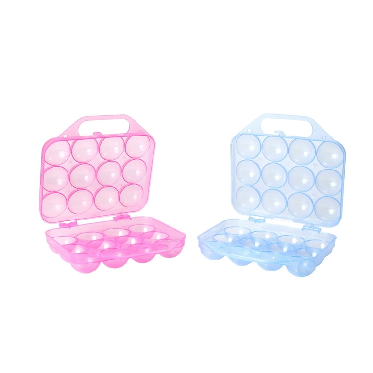Basicwise QI003329P Clear Plastic Egg Carton, 12 Egg Holder Carrying Case with Handle, Pink