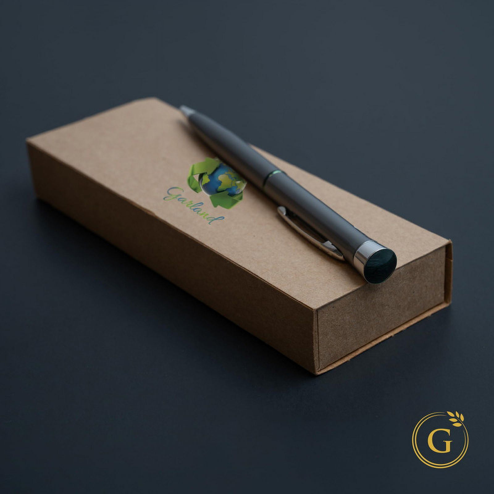 Garland Recycled Metal Twist Pen- Made in USA- Eco-Friendly Pen for Executive Desk Gifts, Professional, Post-Consumer Recycled Metal With Recycled Gift Box, Refillable- Green & Chrome