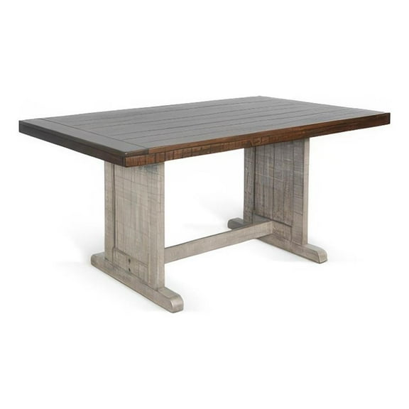 Camie Dining Table-60 Inch Rectangular Plank Top-Dark Brown n Gray