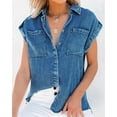 thumbnail image 2 of Chouyatou Women's Casual Distressed Button Down Sleeveless Denim Jean Shirt Tops, 2 of 4