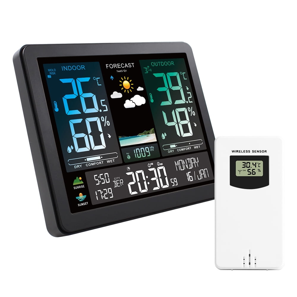 Weather station,Temperature Pressure Weather Screen Clock Temperature Pressure Weather Display Color Screen Clock Support Station Color Screen Display Alarm Clock Weather Station Huiop