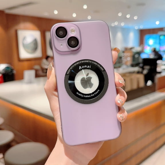 for iPhone 14 Pro Max (6.7 inch) Slim Case with Logo View,Camera Lens Protect Film,Shockproof Lightweight Frosted PC Hard Phone Case Compatible with Magsafe Wireless Charging,Purple