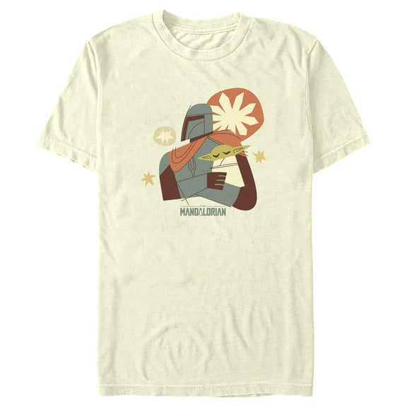 Men's Star Wars: The Mandalorian Grogu and Mando Minimalist Sketch Graphic Tee Beige Small