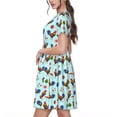 thumbnail image 2 of Goofa Roosters And Plants Pattern Women Summer Short Sleeve Midi Dress with Pockets Casual Aline Flowy Tshirt Dress Vocation Beach Sundress, 2 of 6