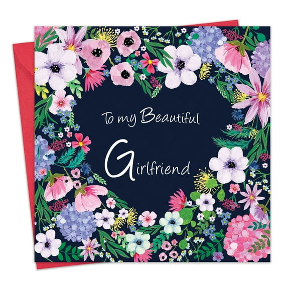 Twizler Girlfriend Birthday Card - Heart Floral - Happy Birthday Card for Girlfriend or Partner - Valentine's Day