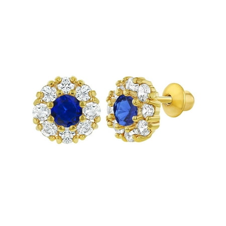 18k Gold Plated Round Flower Crystal Baby Kids Screw Back Earrings