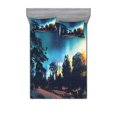 thumbnail image 2 of Ambesonne Fantasy Fitted Sheet & Pillow Sham Set, Aurora Borealis Night, Twin, Multicolor, 2 of 3