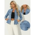 thumbnail image 2 of DARING DIVA Women's Classic Stand Collar Denim Jacket M Light Blue, 2 of 6