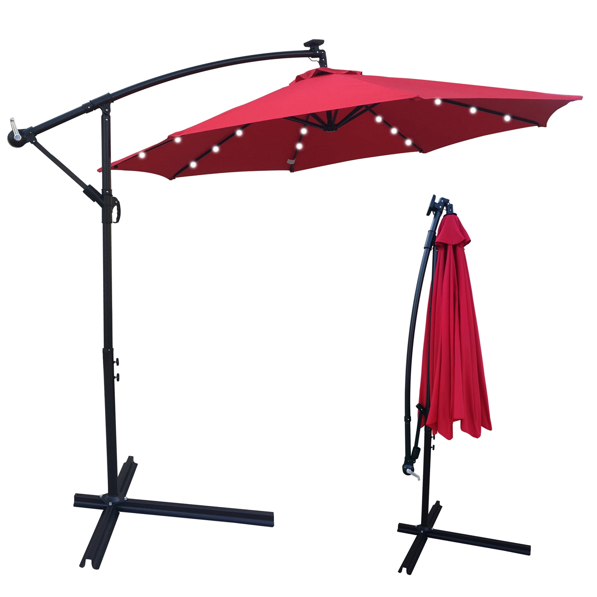10ft Outdoor Solar LED Patio Umbrella, Offset Hanging Outdoor Umbrella
