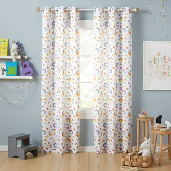 Estate View™ Kids' Room Darkening Grommet Top Unicorn Magic Glow in the Dark Curtain Panel Pair, 38"x96", White/Multi