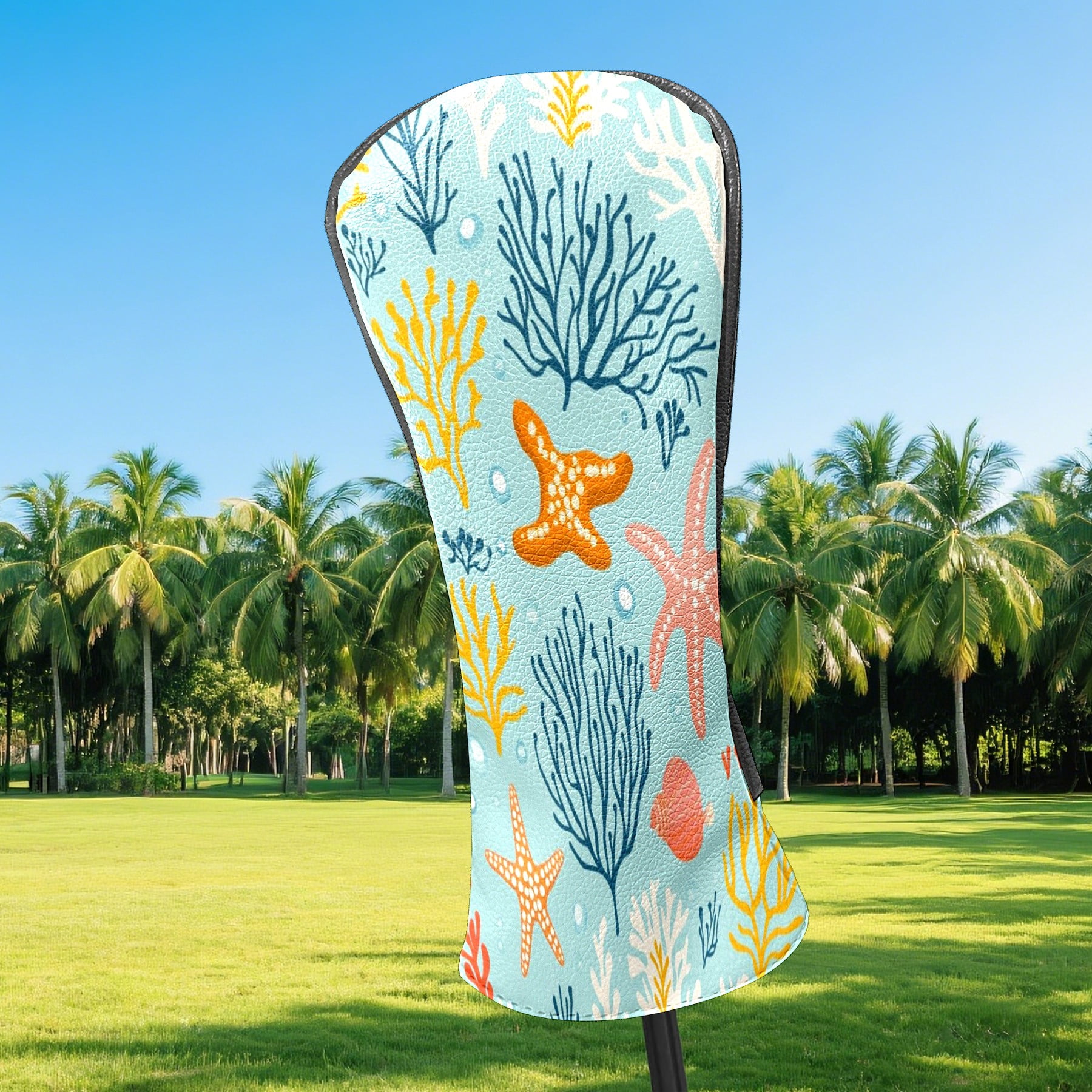 Golf Club Covers PU Leather Waterproof Head Covers for Fairway Woods Hybrids Colorful Coral Pattern Unisex Fits Most Brands