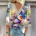 thumbnail image 2 of Women's Summer Clothes Spring Elegant Shirts Tie Dye Floral Print Dressy Casual Tops for Lady Lace V Neck Blouse Vintage 3/4 Sleeve Loose Fit Flowy Tunic Tops Fashion 2024 Multicolor T Shirts XXL, 2 of 5