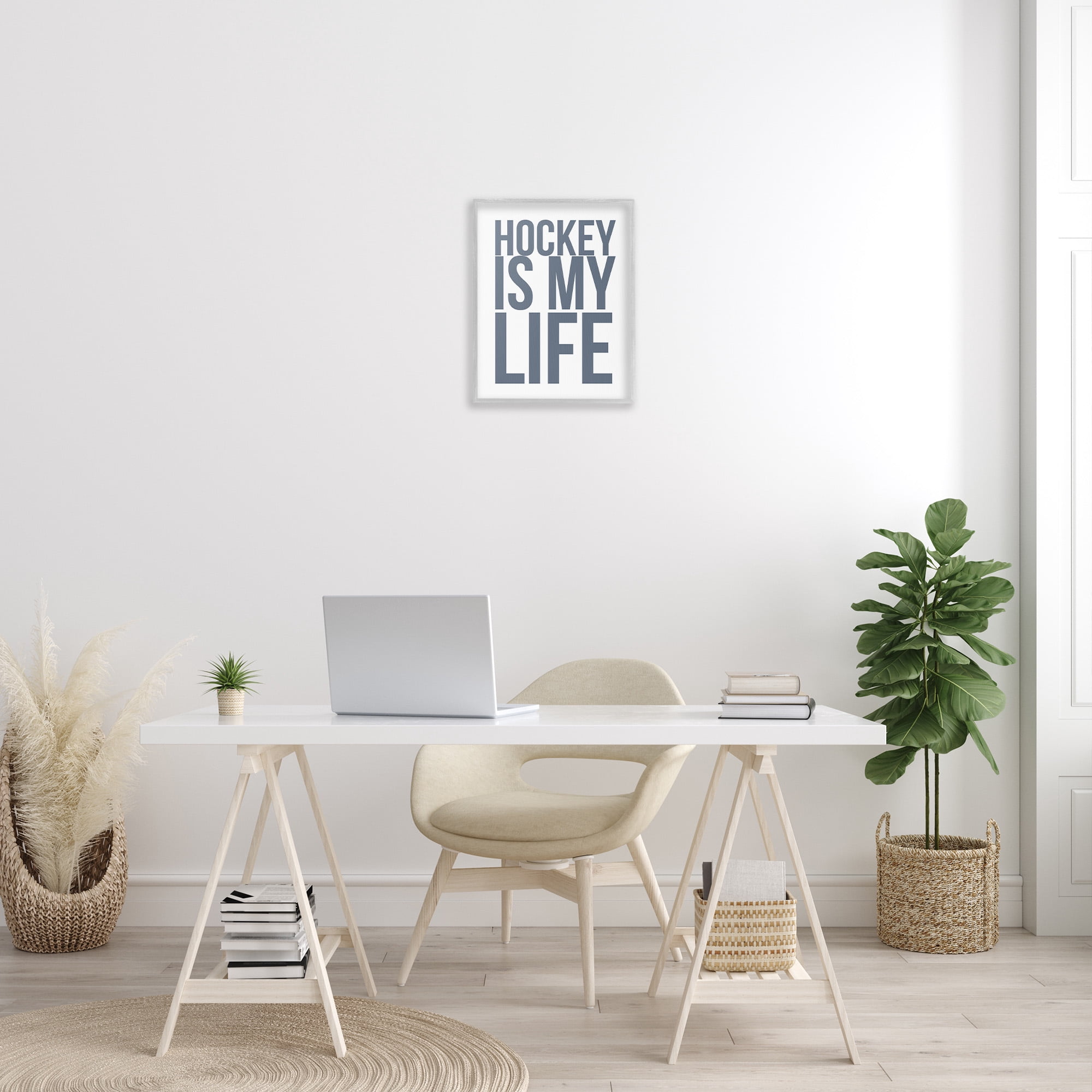 Stupell Industries Hockey Is Life Sports Painting Gray Framed Art Print Wall Art, 16 x 20