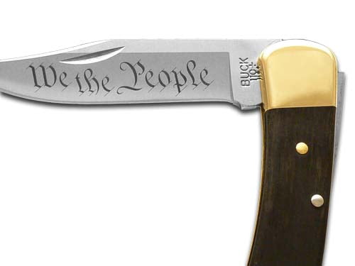 Buck 110 We The People Ebony Wood Folding Hunter 1/500 420HC Stainless Pocket Knife