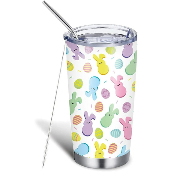 Easter Tumbler with Lid and Straw Easter Egg Bunny Stainless Steel Cup Pastel Tumbler Cup Travel Coffee Mug for Easter Spring Decor Gift Supplies