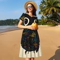 thumbnail image 4 of Salouo Owl with Mandala for Women's Short Sleeve Summer Dress, Pleated Loose Swing Knee Length Dresses with Pockets, 4 of 6