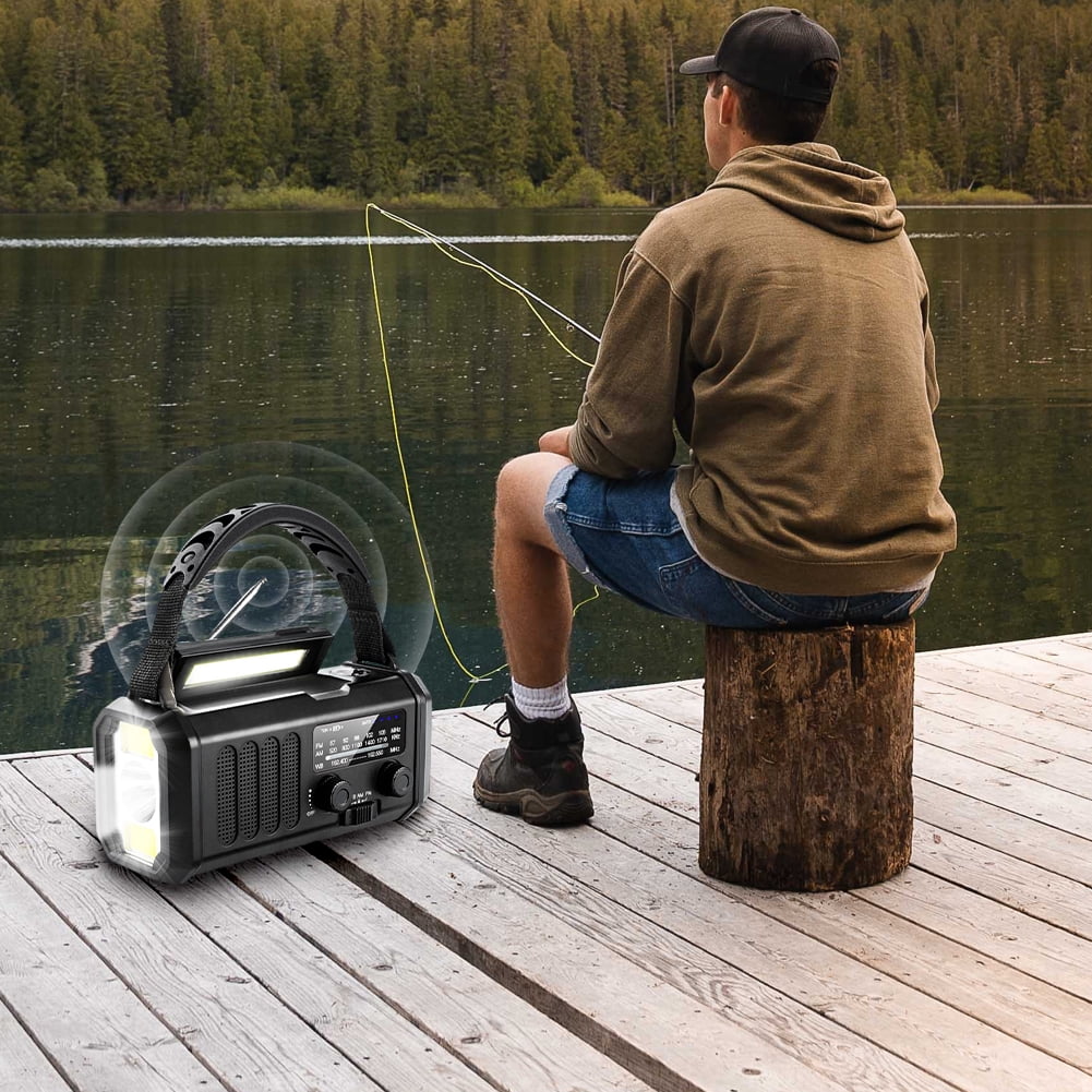 HUISZJ Solar Powered Radio, Emergency Hand Crank Radio with Flashlight Reading Lamp, Portable Weather Radio AM/FM Survival Radio for Outdoor Camping Emergency