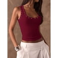 thumbnail image 5 of Women's Studded Ribbed Knit Tank Top Square Neck Sleeveless Fitted Y2K Going Out Crop Tops Wine Red M, 5 of 10
