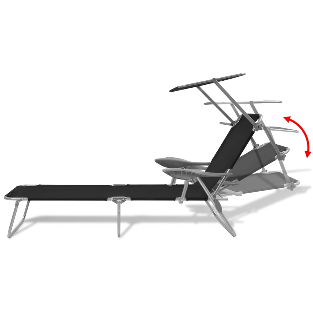 Kepooman Outdoor Patio Foldable Steel Sun Lounger with Adjustable Canopy, Black Kepooman Outdoor Patio Foldable Steel Sun Lounger with Adjustable Canopy, Black